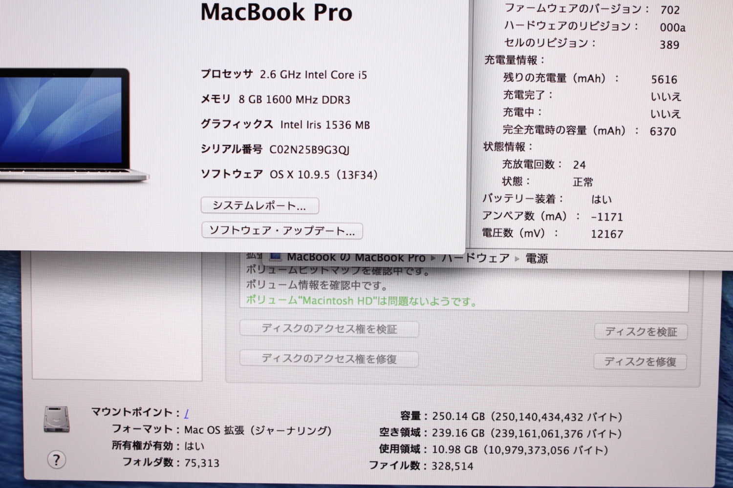 MacBook Pro Retina 13.3 i5 8GB SSD256GB MGX82J/A Late2014 充放電回数24回、その他画像３